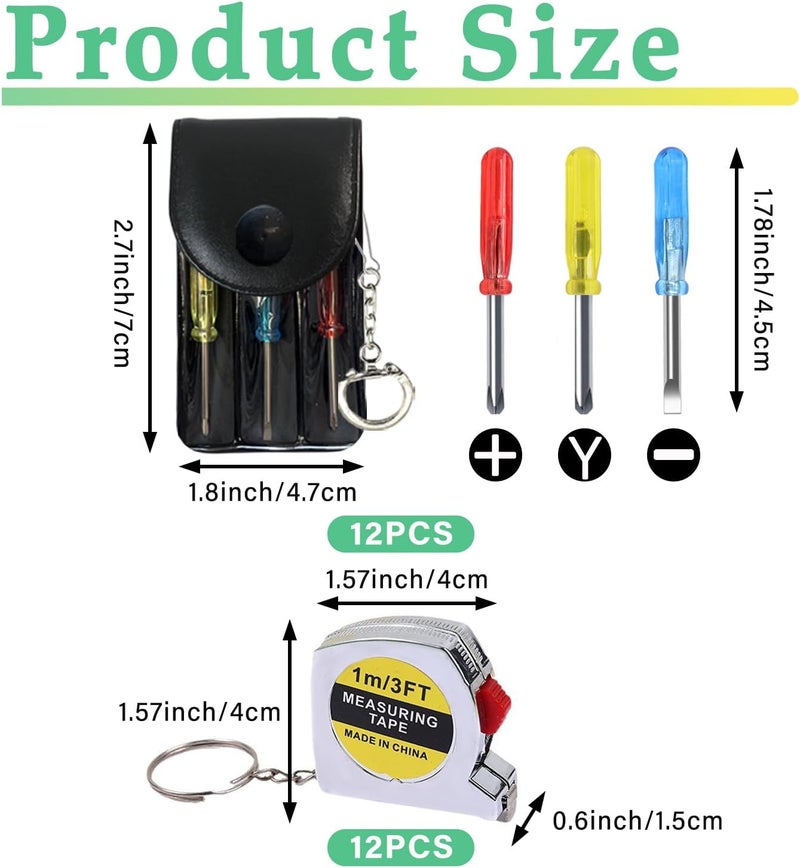 LonlyEagle Mini Screwdriver Keychain Tape Measure Keychains Set Retractable Keychain Tape Measure Mini Screwdrivers in Pouch Keychain for Birthday Party Favors and Daily Use, 1 m/ 3 ft (24 Pcs) - Image 2